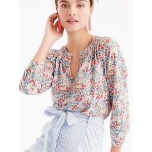 J.Crew Liberty Fabric Floral Smocked Peasant Blouse English Garden Feminine T 10